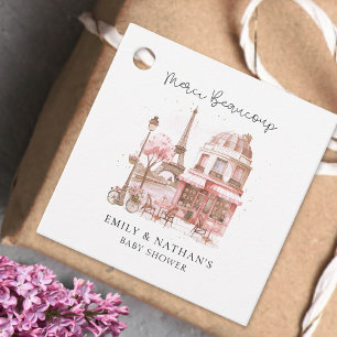Paris Café Watercolor Script Baby Shower Merci Geschenkanhänger
