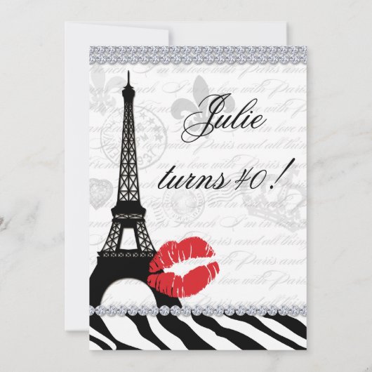 Paris Card Eiffelturm Zebra Red Einladung (Rückseite)