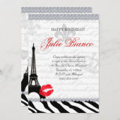 Paris Card Eiffelturm Zebra Red Einladung (Vorne/Hinten)