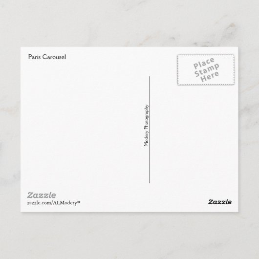 Paris Carousel (& Eiffelturm) mit Text Postkarte (Rückseite)