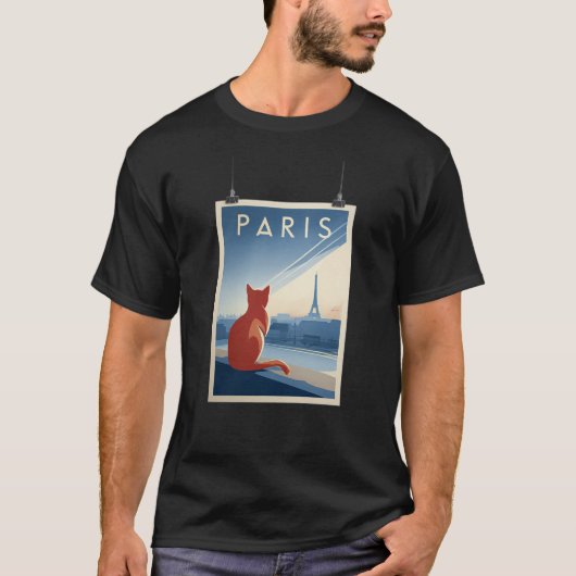 Paris Cat Skyline – Minimal Travel Print T-Shirt (Vorderseite)