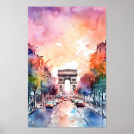 Paris Champ Elysees Watercolor Wand an Wand Poster