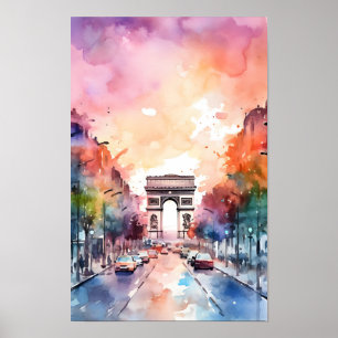 Paris Champ Elysees Watercolor Wand an Wand Poster