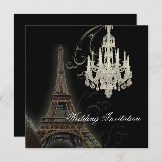 Paris Chandelier Effiel Tower Wedding Einladung (Vorne/Hinten)