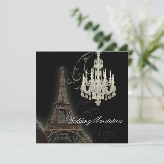Paris Chandelier Effiel Tower Wedding Einladung (Stehend Vorderseite)