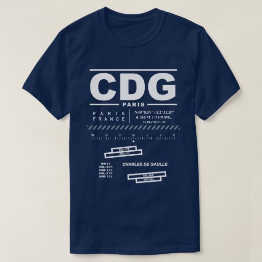 Paris Charles De Gaulle Airport CDG Tee Shirt: (Design vorne)