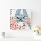 Paris Cherry Blossoms Quadratische Wanduhr (Zuhause)