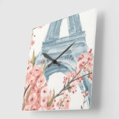 Paris Cherry Blossoms Quadratische Wanduhr (Winkel)