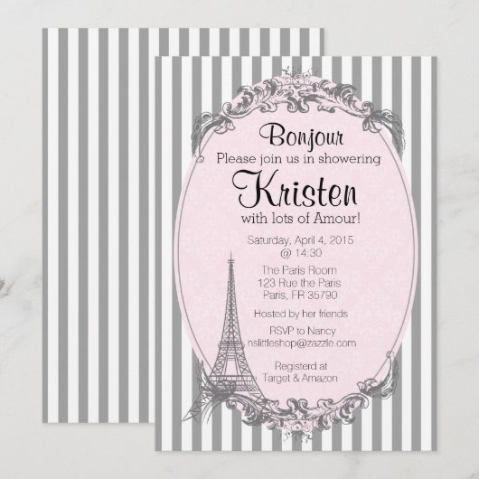 Paris Chic Einladung zur Dusche (Vorne/Hinten)
