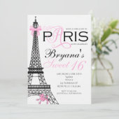 Paris Chic Elegante Rosa und Schwarze Party Einlad Einladung (Stehend Vorderseite)