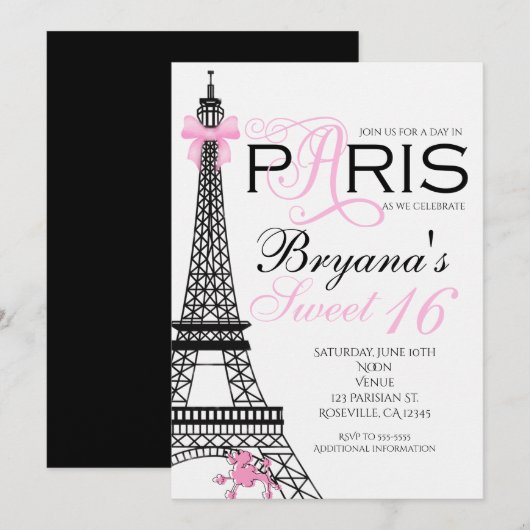Paris Chic Elegante Rosa und Schwarze Party Einlad Einladung (Vorne/Hinten)