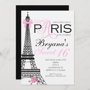 Paris Chic Elegante Rosa und Schwarze Party Einlad Einladung