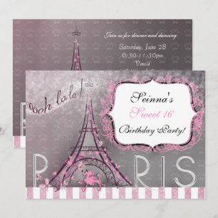 Paris Chic Glamour Eiffelturm Party Sweet 16 Einladung