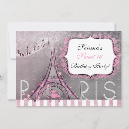 Paris Chic Sparkle Eiffel Tower Party Sweet 16 Einladung (Vorderseite)