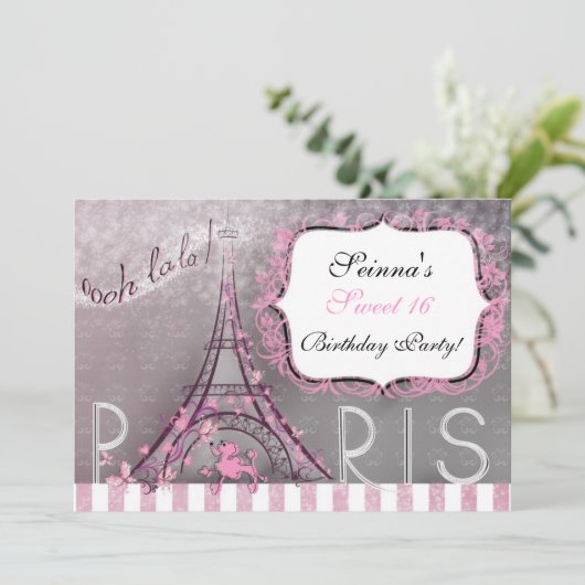 Paris Chic Sparkle Eiffel Tower Party Sweet 16 Einladung (Stehend Vorderseite)