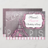 Paris Chic Sparkle Eiffel Tower Party Sweet 16 Einladung (Vorne/Hinten)