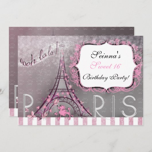 Paris Chic Sparkle Eiffel Tower Party Sweet 16 Einladung (Vorne/Hinten)