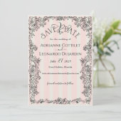 Paris Chic Verziert Pink Stripes Wedding Save The Date (Stehend Vorderseite)