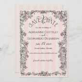 Paris Chic Verziert Pink Stripes Wedding Save The Date (Vorne/Hinten)