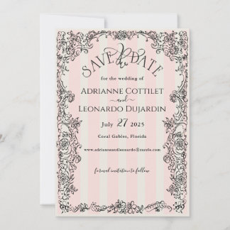 Paris Chic Verziert Pink Stripes Wedding Save The Date