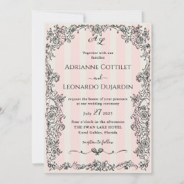 Paris Chic Verziert rosa Streifen Hochzeit Einladu Einladung