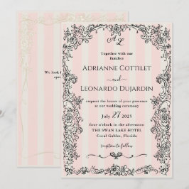 Paris Chic Verziert rosa Streifen Hochzeit Einladu Einladung