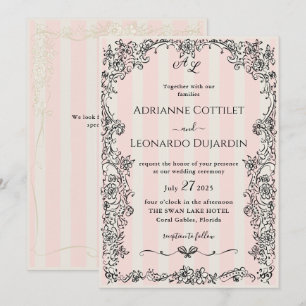 Paris Chic Verziert rosa Streifen Hochzeit Einladu Einladung