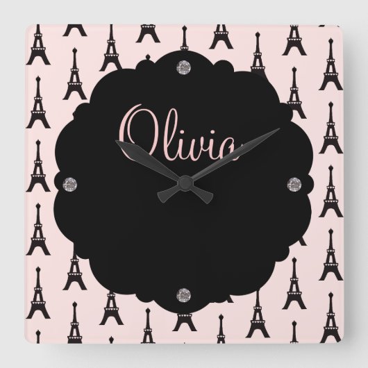 Paris Chic Wall Clock Quadratische Wanduhr (Vorderseite)