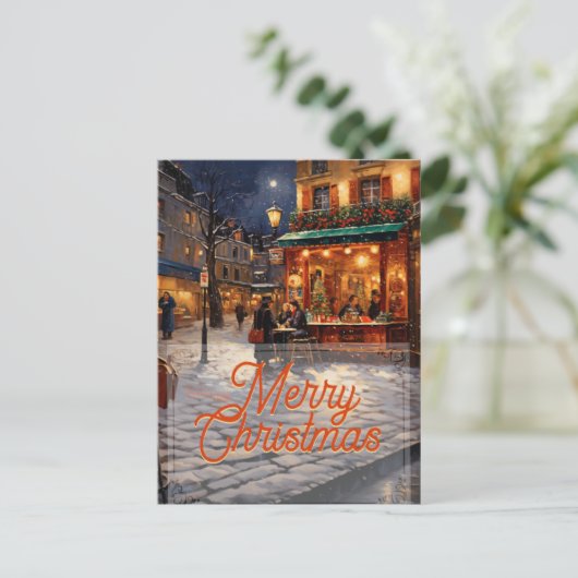 Paris Christmas Art Postkarte (Stehend Vorderseite)