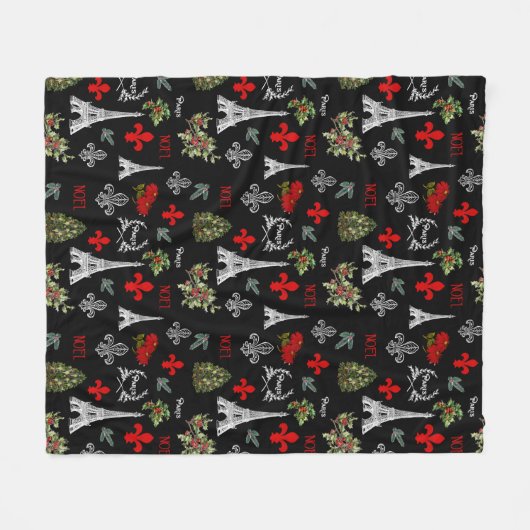 Paris Christmas Eiffel Tower Black Fleece Blanket (Vorderseite (Horizontal))