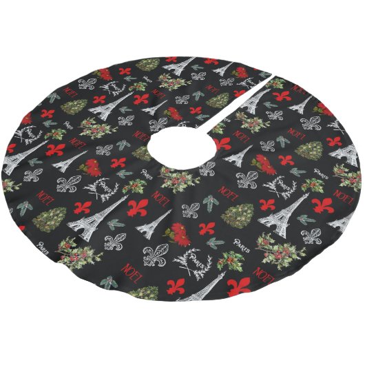 Paris Christmas Eiffel Tower Black Tree Skirt Polyester Weihnachtsbaumdecke (Schrägansicht)