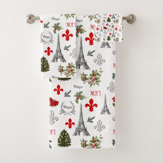 Paris Christmas Eiffel Tower Weißes Badezimmer Han Badhandtuch Set (Insitu)