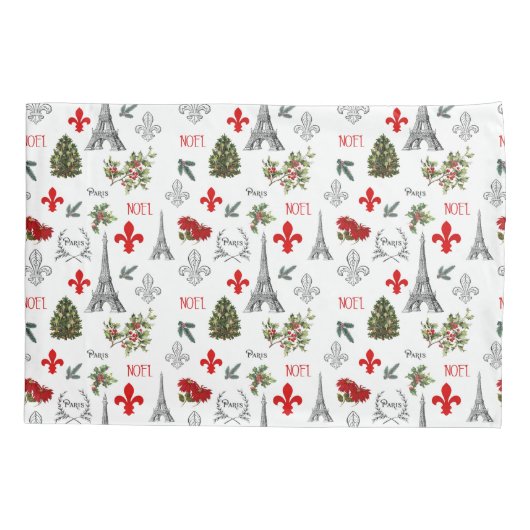 Paris Christmas Eiffel Tower White Pillow Case Kissenbezug (Rückseite)