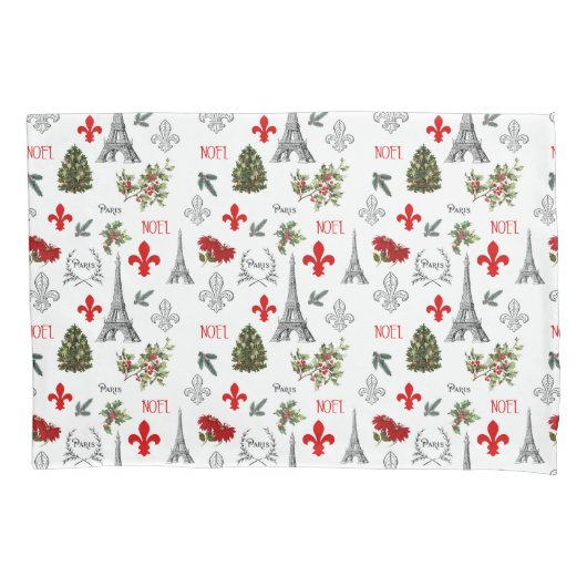 Paris Christmas Eiffel Tower White Pillow Case Kissenbezug (Vorderseite)