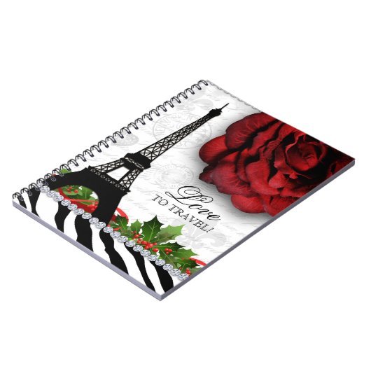 Paris Christmas Travel Journal Eiffel Tower Rose Notizblock (Linke Seite)