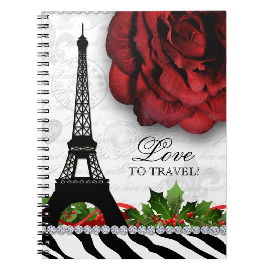 Paris Christmas Travel Journal Eiffel Tower Rose Notizblock (Vorderseite)