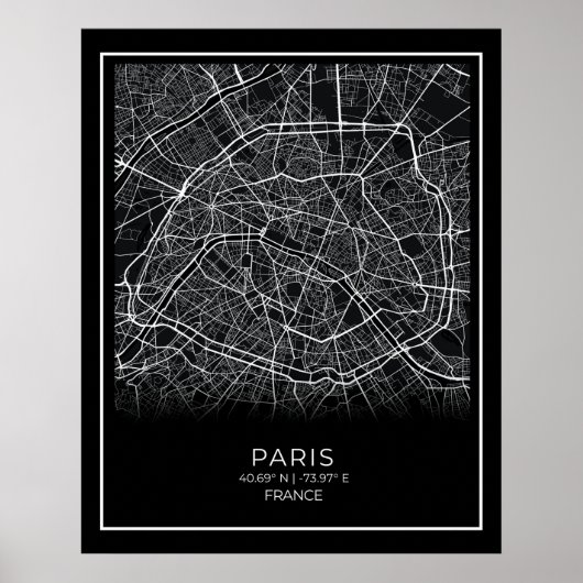 Paris City Map - Paris Black Map Poster (Vorne)