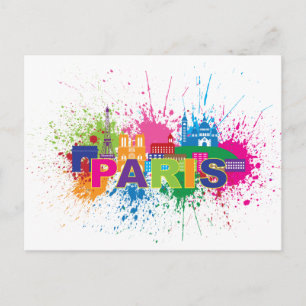Paris City Skyline Paint Spritzer Illustration Postkarte