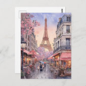 Paris City Street Szene mit Eiffelturm Art Postkarte (Vorne/Hinten)