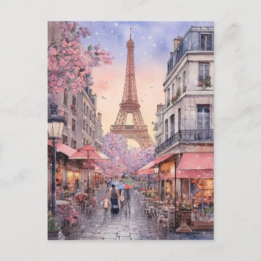 Paris City Street Szene mit Eiffelturm Art Postkarte (Vorderseite)
