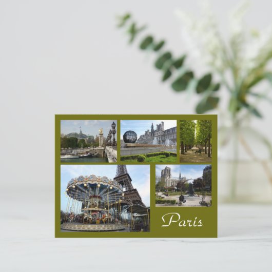 Paris Collage (Karussell, Eiffelturm, Notre Dame) Postkarte (Stehend Vorderseite)