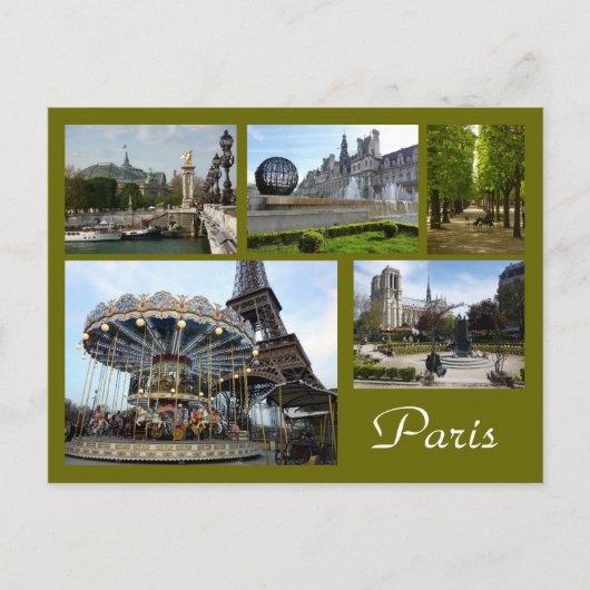 Paris Collage (Karussell, Eiffelturm, Notre Dame) Postkarte (Vorderseite)