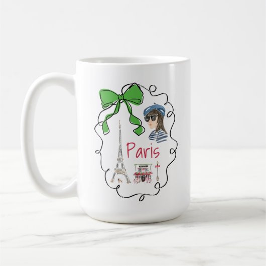 Paris Coquette Eiffel Tower Café Green Bow Frame Kaffeetasse (Links)