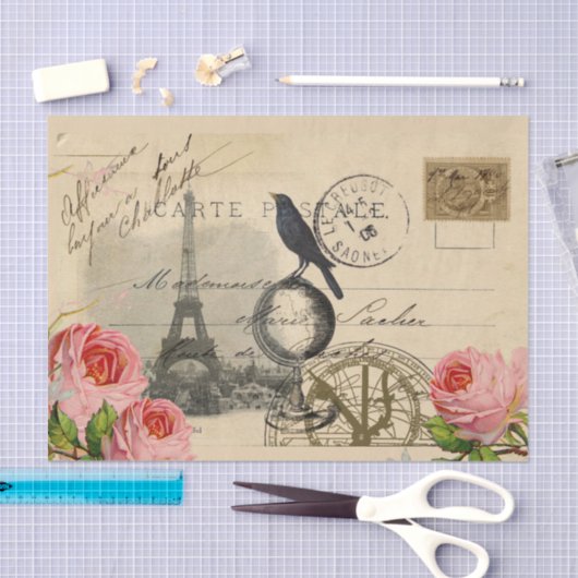Paris Crow Globe Französisches Postkartenpapier Ro Seidenpapier (Handwerk)