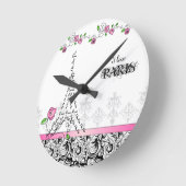 Paris Custom Clock Pink Roses Runde Wanduhr (Winkel)
