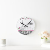 Paris Custom Clock Pink Roses Runde Wanduhr (Zuhause)