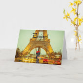 Paris Dackel Grußkarte Bonjour Karte (Gelbe Blume)