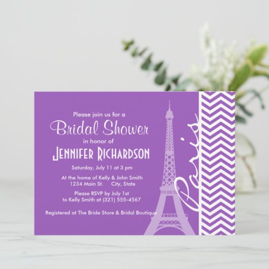 Paris; Deep Lilac Zickzack Stripes Einladung (Stehend Vorderseite)