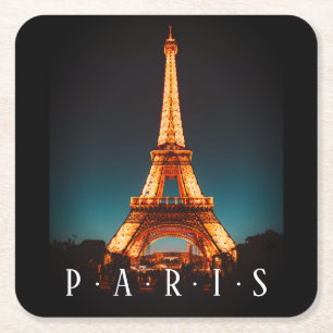 Paris, Der Eiffelturm bei Nacht, Vs 2 Rechteckiger Pappuntersetzer
