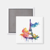 Paris Design mit bunten Spritzern Magnet (Vorderseite/Rückseite)
